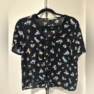Hippie Rise Large Floral Black Button-Up Women's Top